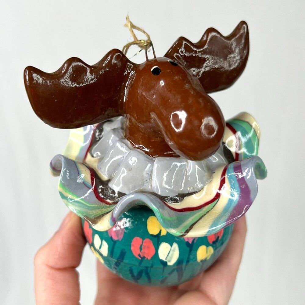 Vintage Handmade Paper Mache Moose Ornament